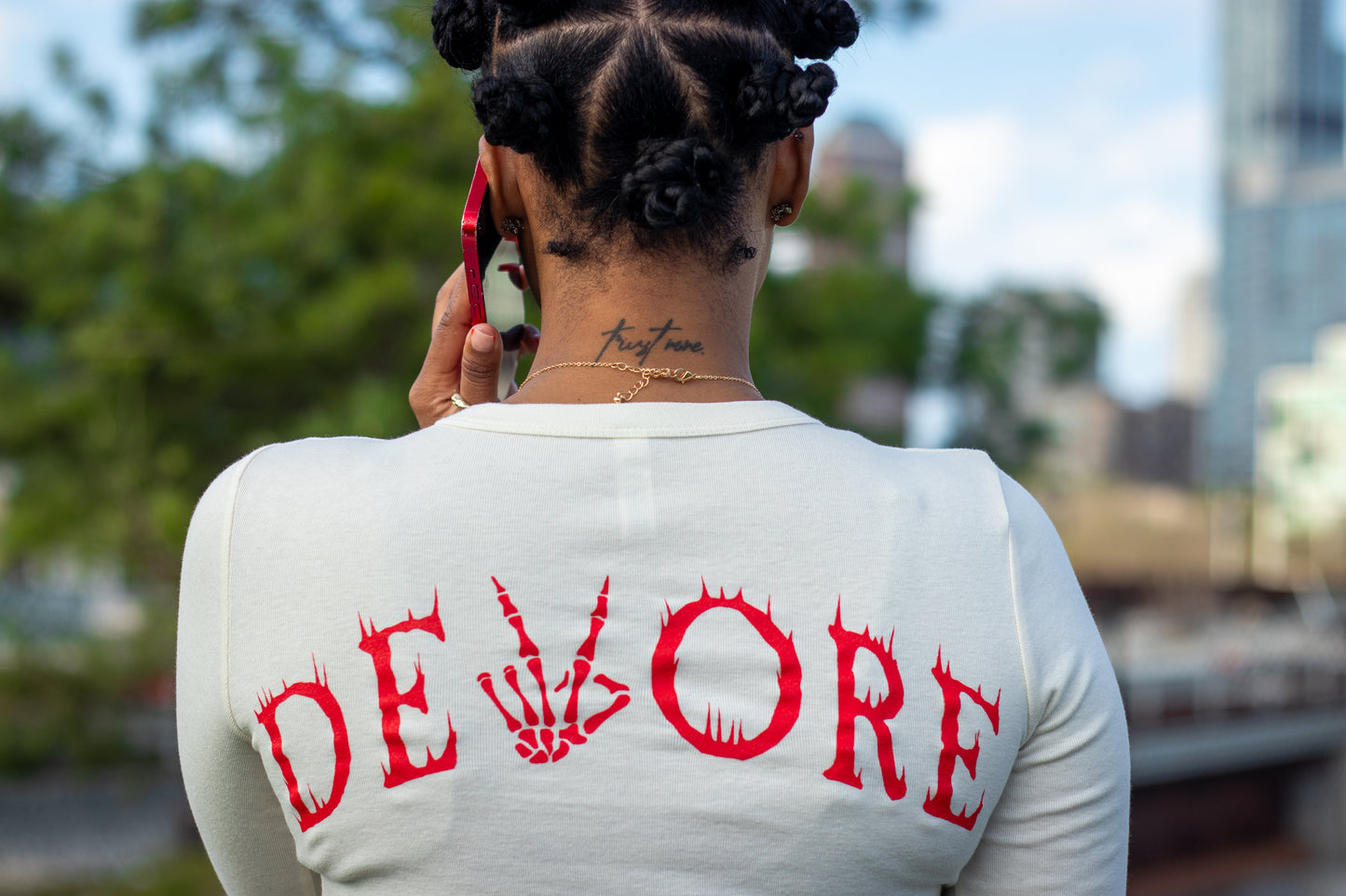 Devore Long Sleeve Cream Crop Top