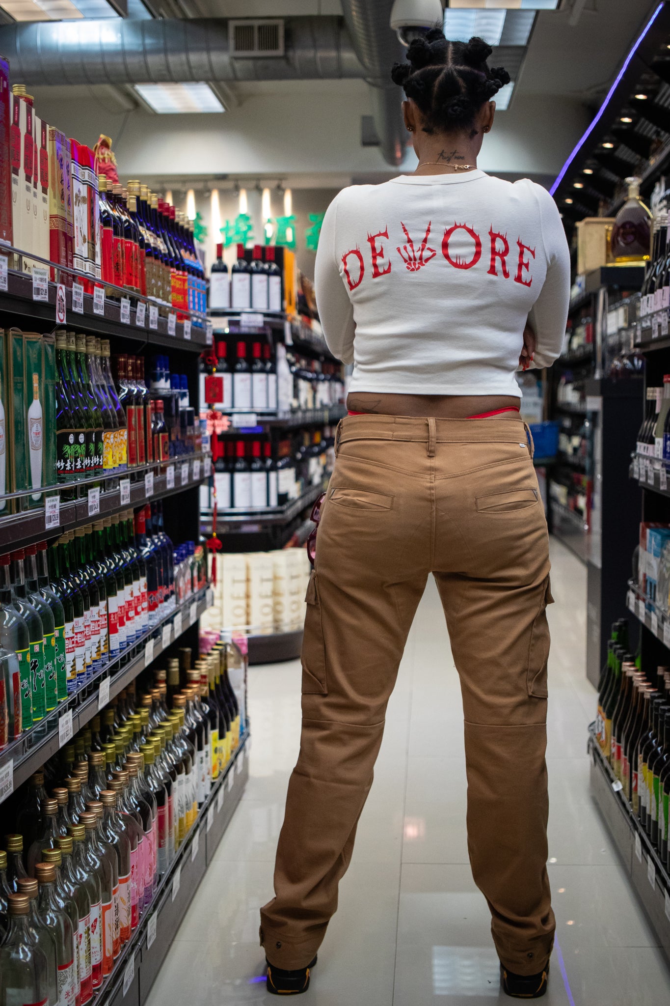 Devore Long Sleeve Cream Crop Top